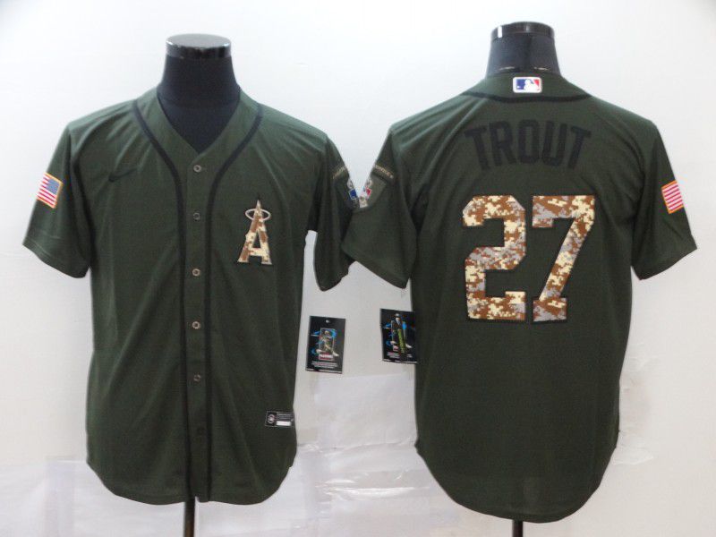 Men Los Angeles Angels 27 Trout Green Nike Game MLB Jerseys